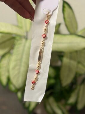 Gold Plate Bracelet with Red Heart Beads